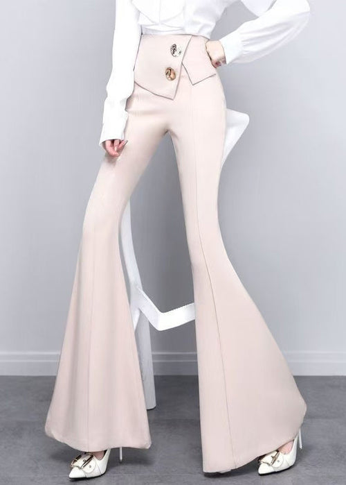 Art White Asymmetrical Draping Spandex Bell-bottom Trousers Fall