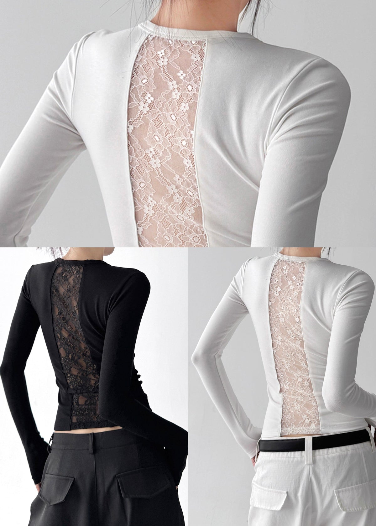 Black Patchwork Lace Blouse Top Hollow Out Fall