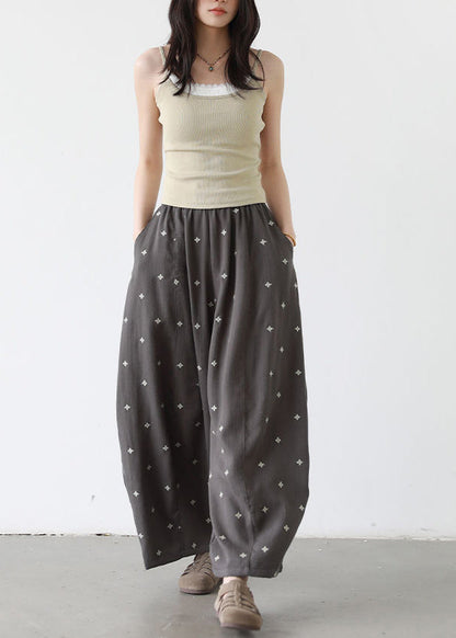 Black Star Print Cotton Wide Leg Pants Oversized Fall