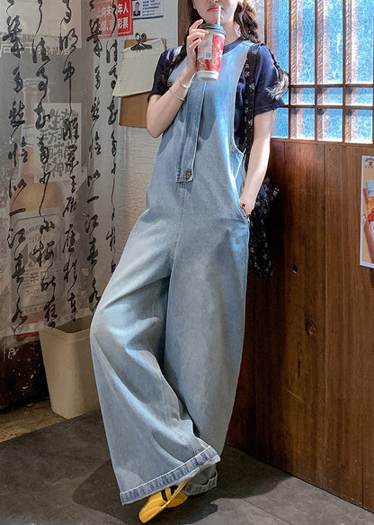 Cozy Denim Blue Oversized With Pockets Jumpsuit Fall