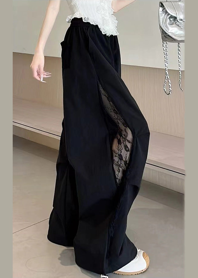 Fashion Black Oversized Patchwork Spandex Pants Fall