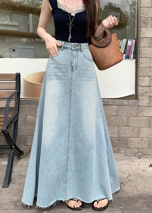 Fashion Blue Exra Large Hem Denim A Line Skirt Fall