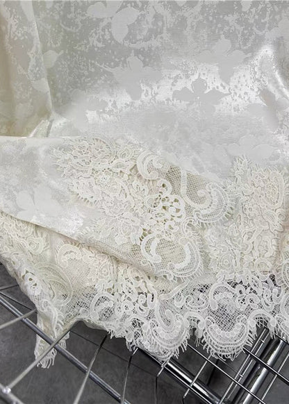 Fine White Jacquard Patchwork Lace Silk Blouses Fall