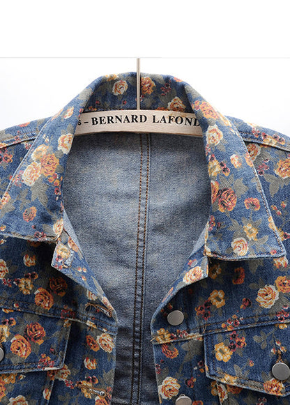 Modern Navy Oversized Print Denim Coats Fall