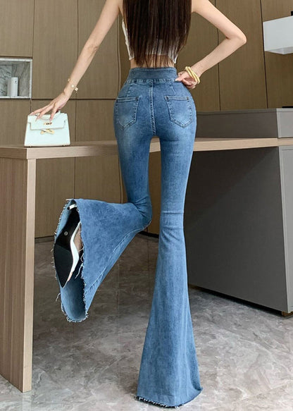 Sexy Blue Tummy Control Denim Flare Bottoms Fall