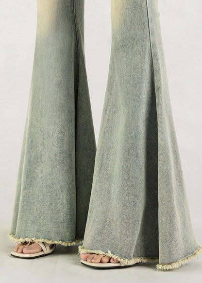 Silm Fit Blue High Waist Denim Bell-bottom Trousers Fall