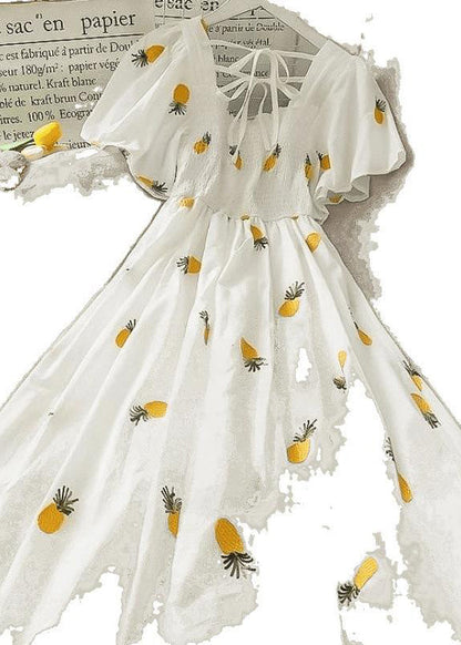 Style White Backless Print Cotton Long Dress Summer