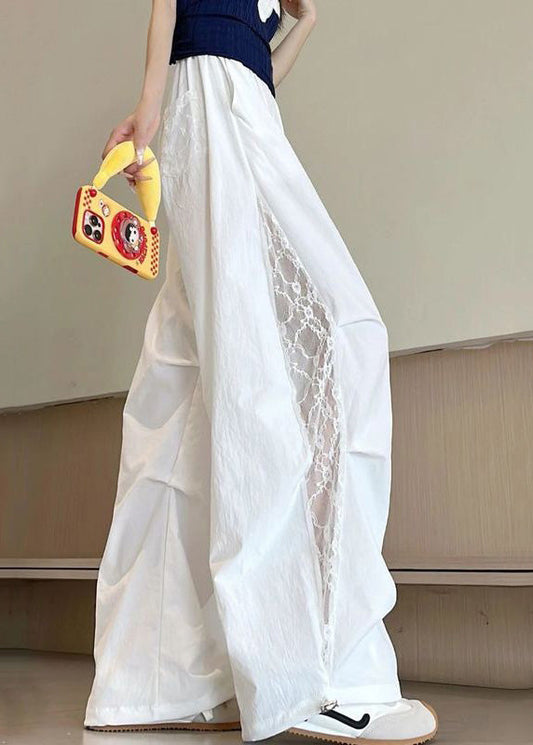 White Patchwork Lace Wide Leg Pants Oversized Fall