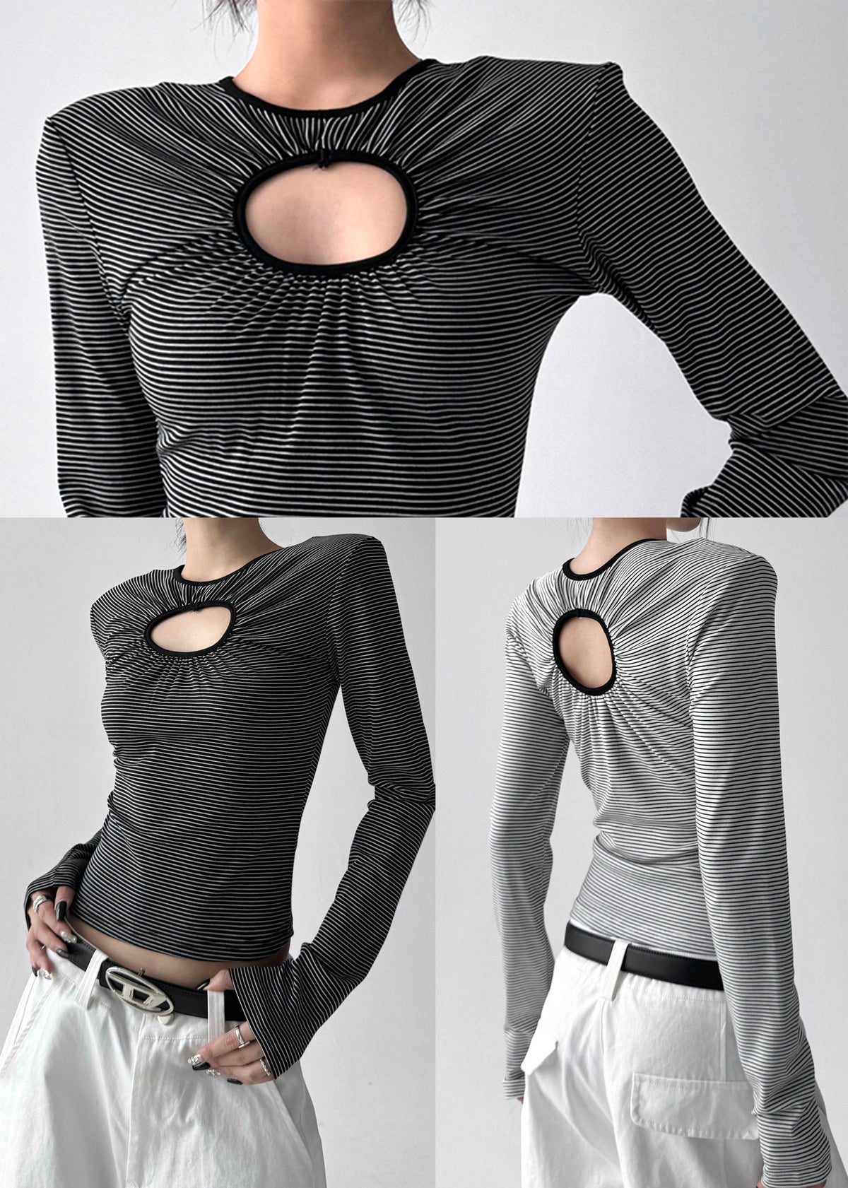 White Striped Cotton Top Wear On Both Sides Fall