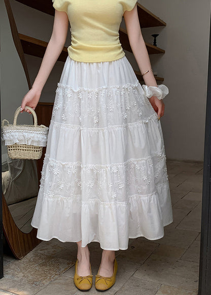 Women White Patchwork Exra Large Hem Cotton Skirt Fall