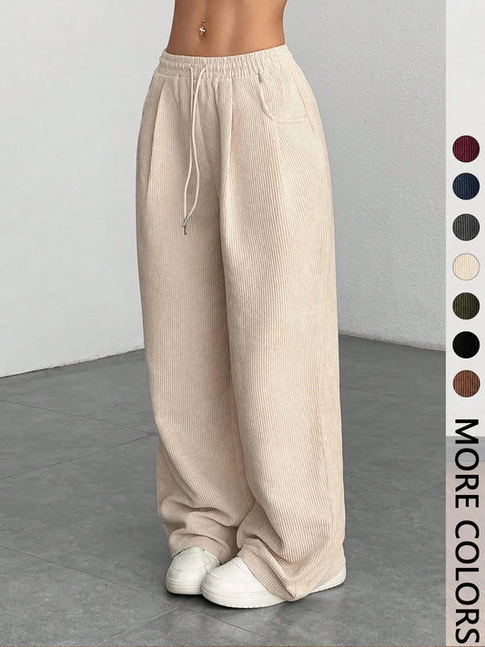 🏆  Einfarbige Damen-Cordhose mit geradem Bein